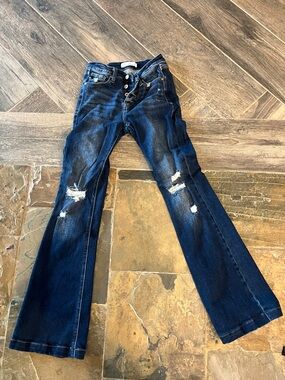 KanCan Dark Indigo Distressed Flare Jeans